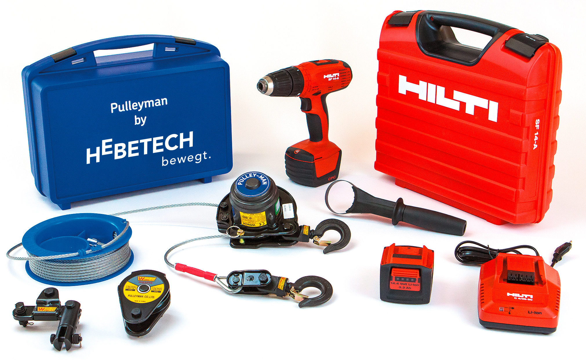 Seilwinde Pulleyman 600 kg mit Hilti Akku-Schrauber