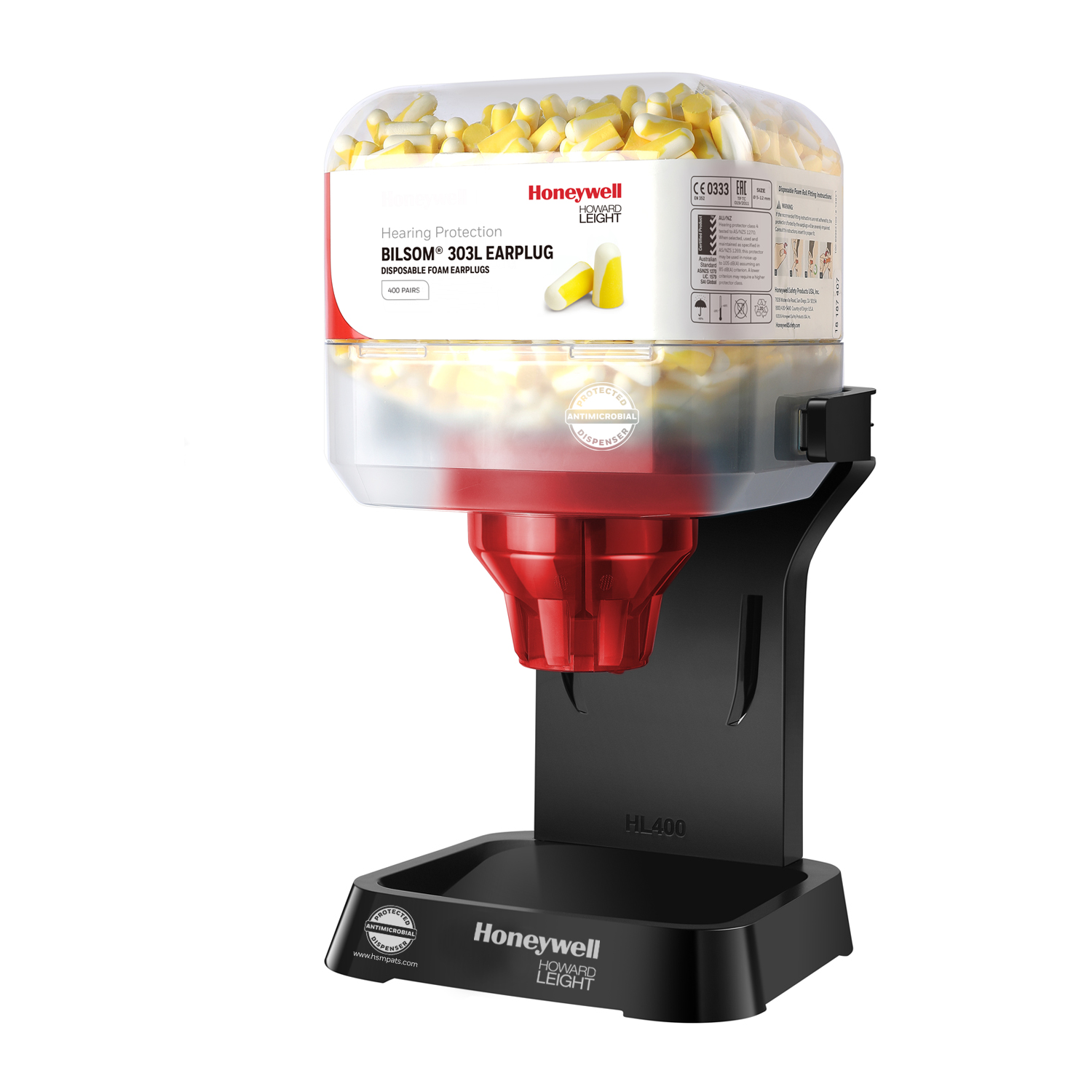 Honeywell Howard Leight Dispenser mit Bilsom Gehörschutzstöpsel 303S, Gr. S (Ø 5-10 mm)