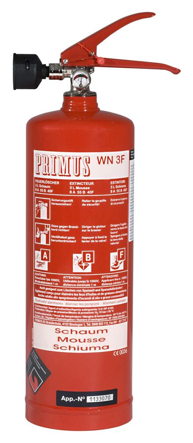 Primus Plus WN3FF Sprühschaum Handfeuerlöscher, fluorfrei, frostsicher, 3 Liter