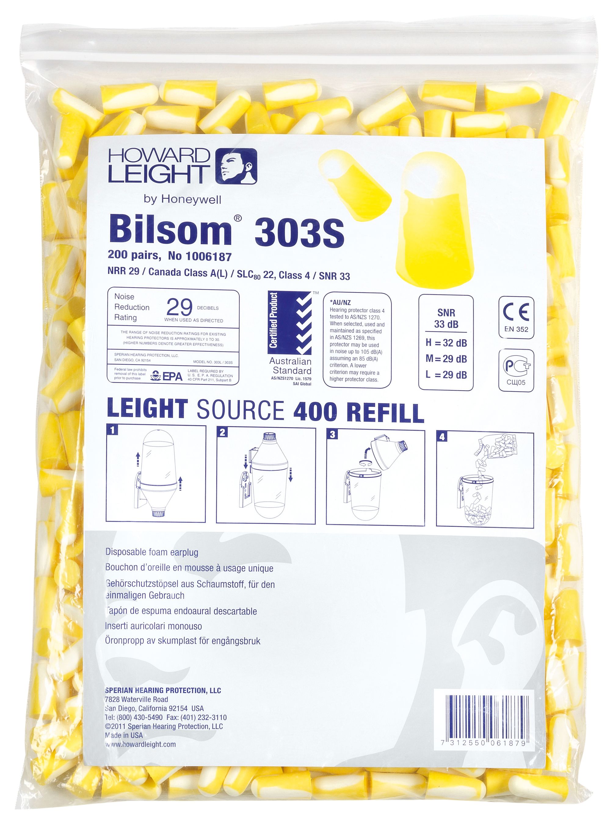 Nachfüllpackungen Honeywell Bilsom 303 S/L für Howard Leight Gehörschutzstöpsel Dispenser