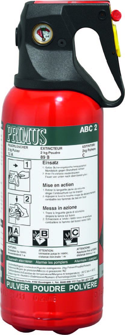 Primus Plus ABC2 Pulver Auto Handfeuerlöscher, 2 kg