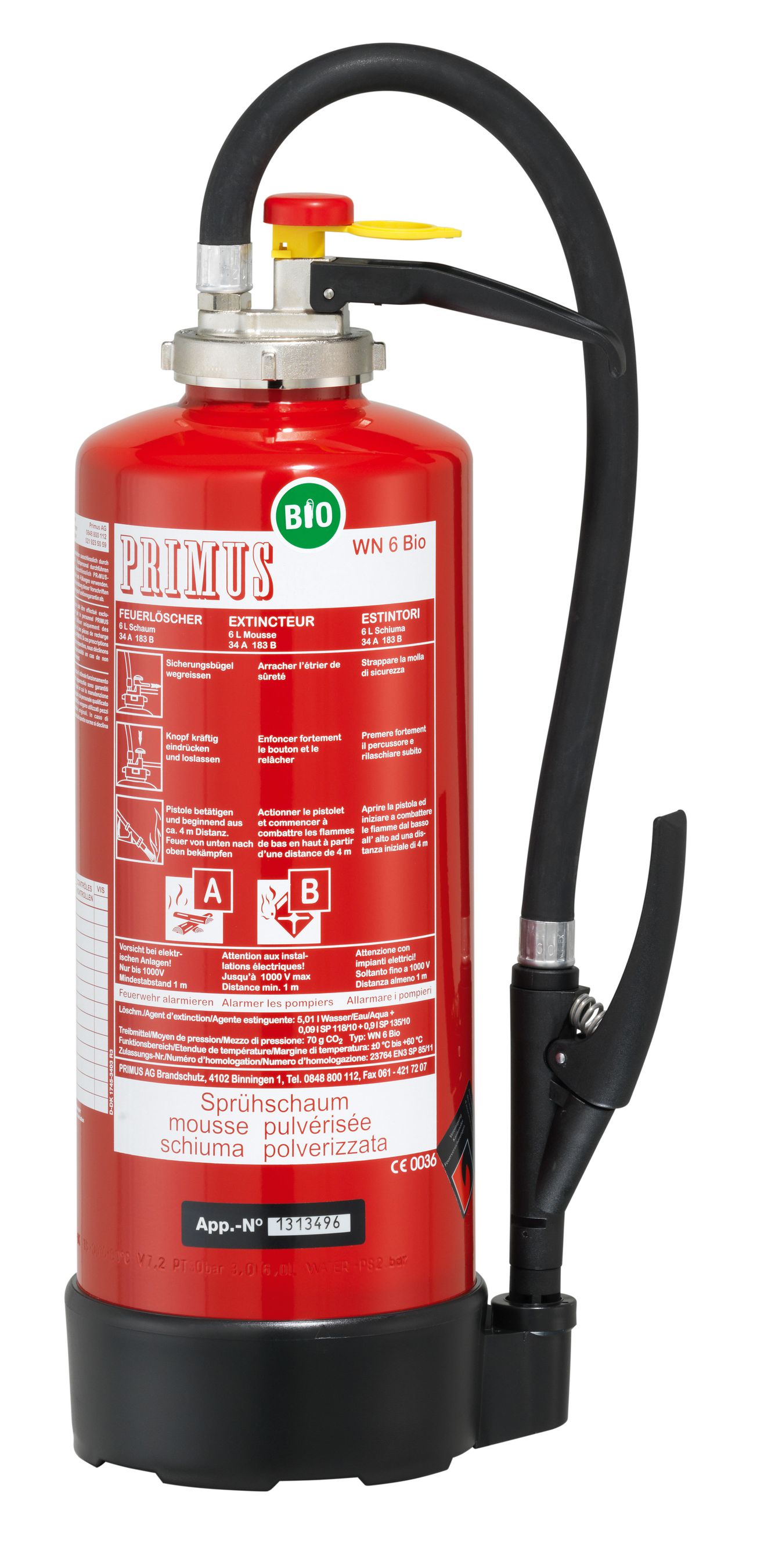 Primus Plus WN9Bio Sprühschaum Handfeuerlöscher, fluorfrei, 9 Liter
