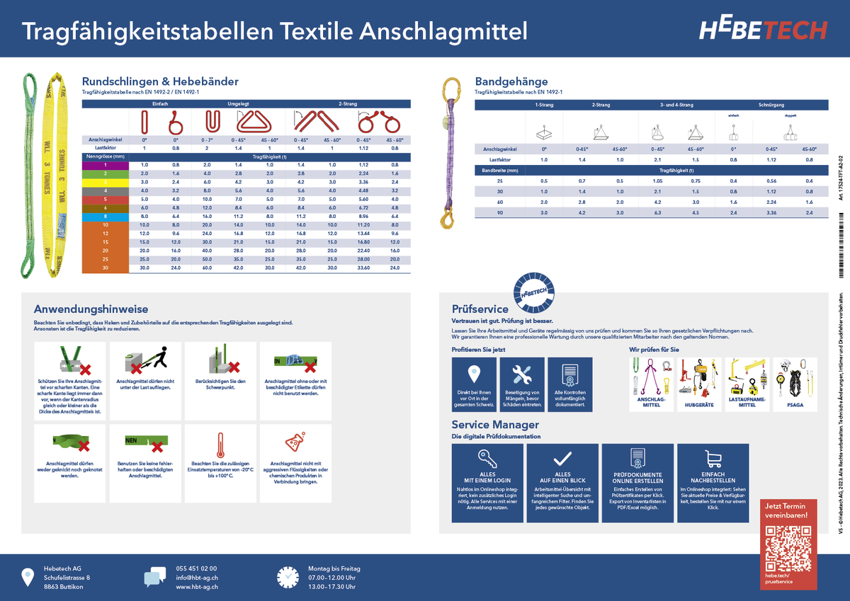 Hebetech Tragfähigkeitstabellen Poster A2